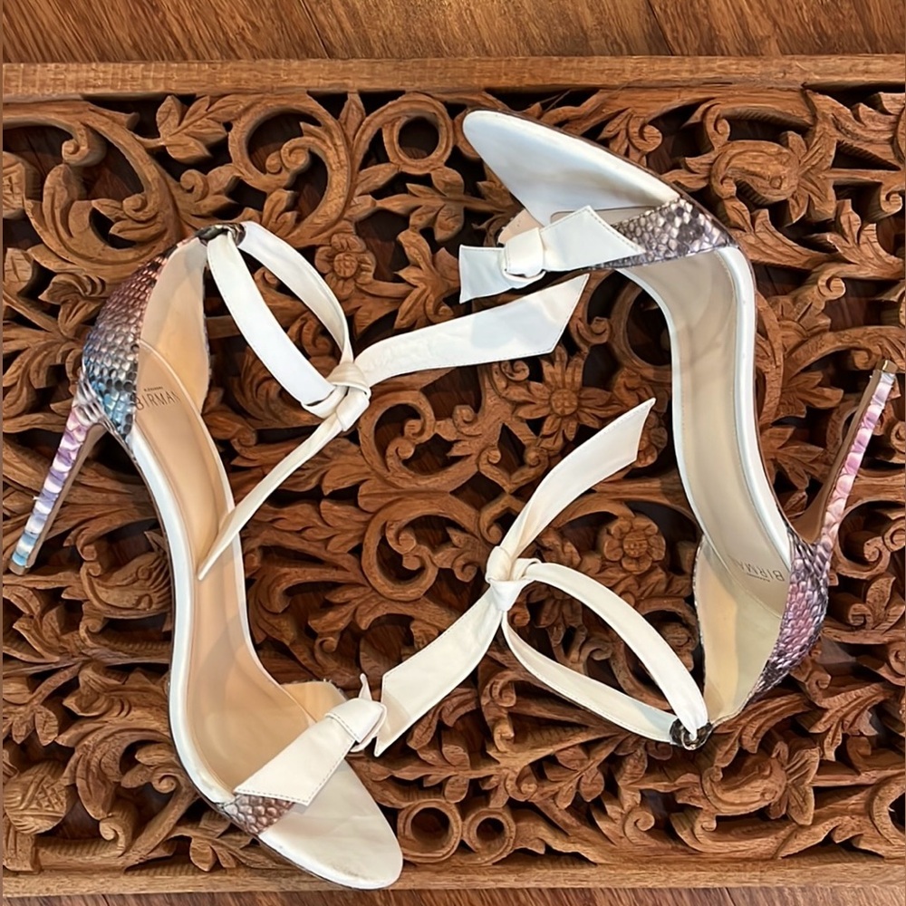 Alexandre Birman Heel The Clarita Pastel Snakeskin Trim Stiletto Sandal Bows 8.5 - Picture 6 of 10